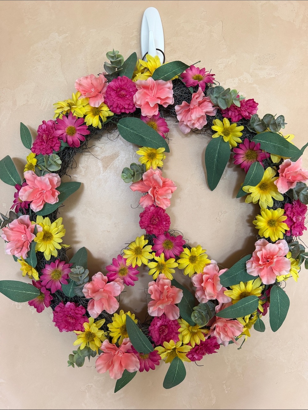 Floral Peace Sign Wall Decor - Pink, Yellow & Green